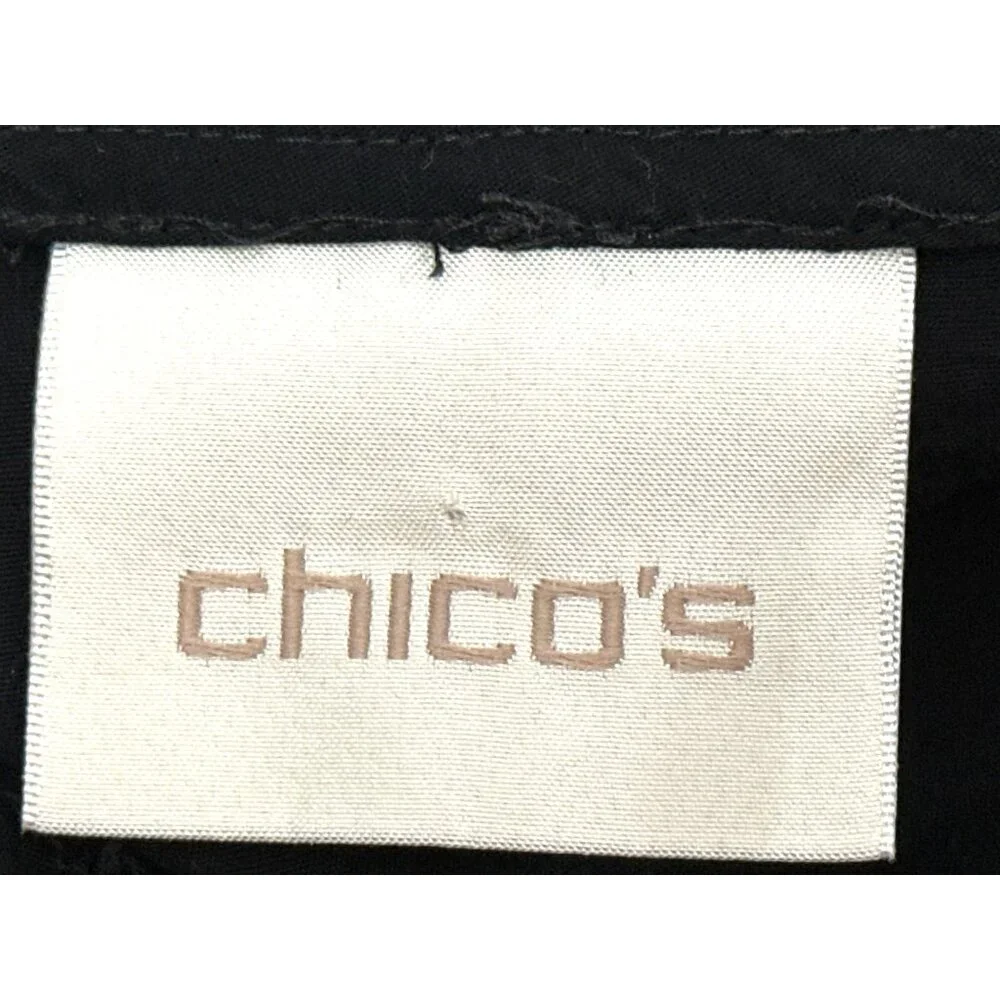 Chicos Black Polka Dot Cardigan Lightweight Open Front Blouse Roll Tab Sleeves - Picture 5 of 12